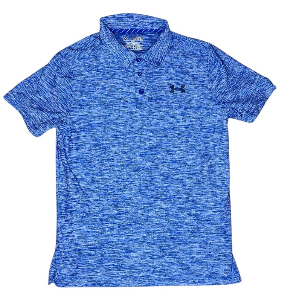 Under Armour Heather Blue Loose Fit, Heat Gear Polo-Youth Medium